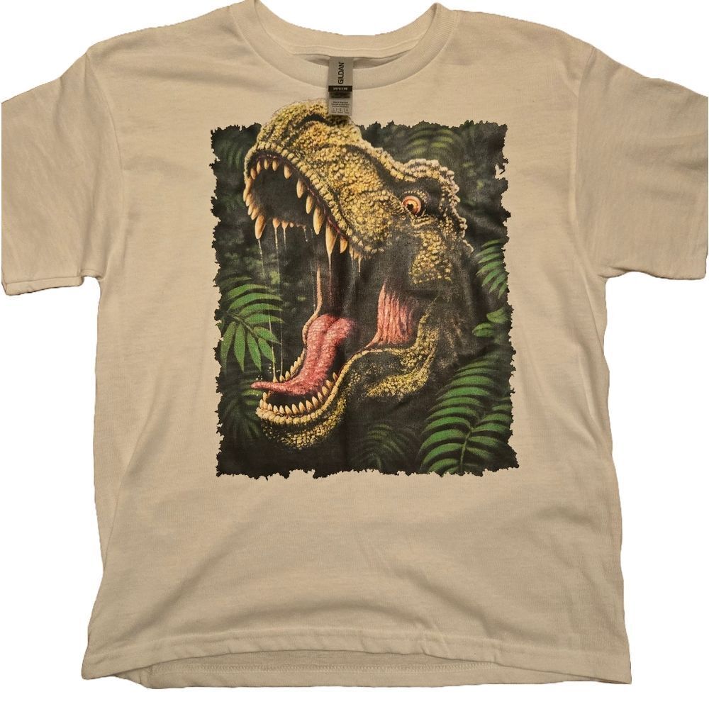 Youth Large T-Rex Dinosaur Shirt | Boys Gildan Tee | Jungle Graphic | New